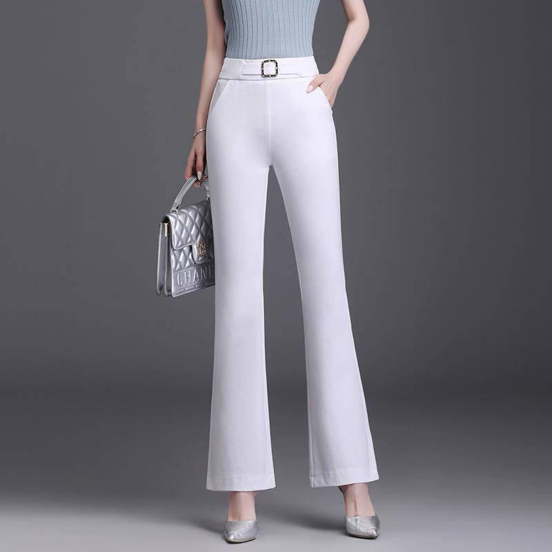 Koreanische Freizeithosen für Damen mit vielseitigen schwarzen Schlaghosen, Hosen im neuen Stil, große, lockere Micro-Flare-Hosen, hoch taillierte Hosen 4XL weiß von Joom DACH