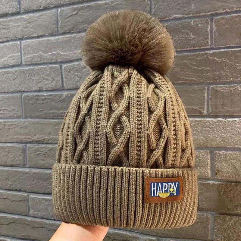 Koreanische Gestrickte Kalte Hüte Faux Pelz Stickerei Brief Beanie Weibliche Weiche Einfarbig Häkeln Kappe Winter Plus Samt Warme Wolle hut braun von Joom DACH