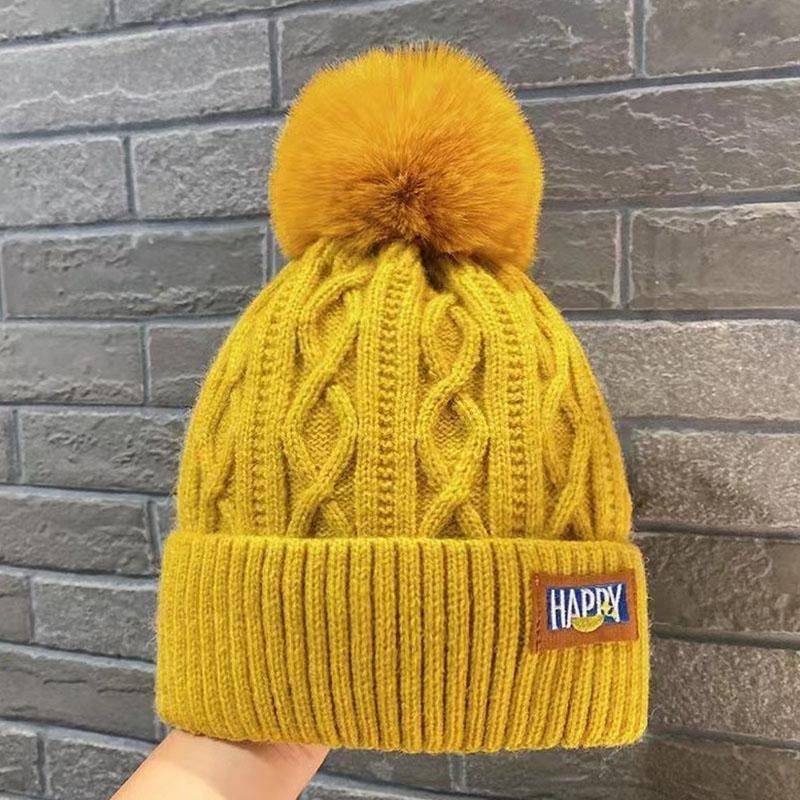 Koreanische Gestrickte Kalte Hüte Faux Pelz Stickerei Brief Beanie Weibliche Weiche Einfarbig Häkeln Kappe Winter Plus Samt Warme Wolle hut gelb von Joom DACH