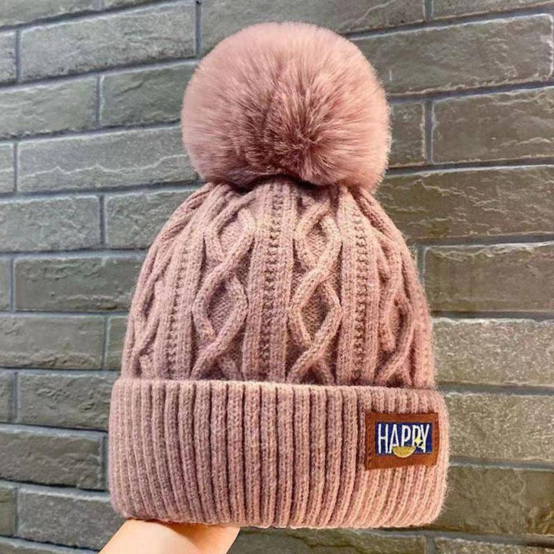 Koreanische Gestrickte Kalte Hüte Faux Pelz Stickerei Brief Beanie Weibliche Weiche Einfarbig Häkeln Kappe Winter Plus Samt Warme Wolle hut rosa von Joom DACH
