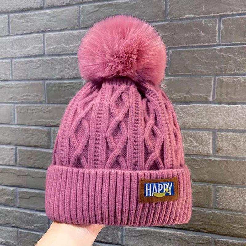 Koreanische Gestrickte Kalte Hüte Faux Pelz Stickerei Brief Beanie Weibliche Weiche Einfarbig Häkeln Kappe Winter Plus Samt Warme Wolle hut violett von Joom DACH