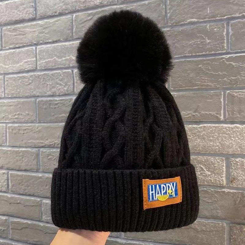 Koreanische Gestrickte Kalte Hüte Faux Pelz Stickerei Brief Beanie Weibliche Weiche Einfarbig Häkeln Kappe Winter Plus Samt Warme Wolle hut schwarz von Joom DACH