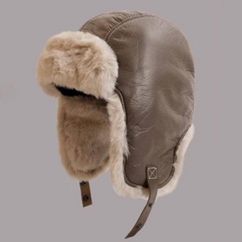 Koreanische Herbst- und Winter-Retro-Pilotenmütze PU-Leder Plüsch Lei Feng Mütze Herren und Damen Reiten Warm Ohrenschutz Skimütze von Joom DACH