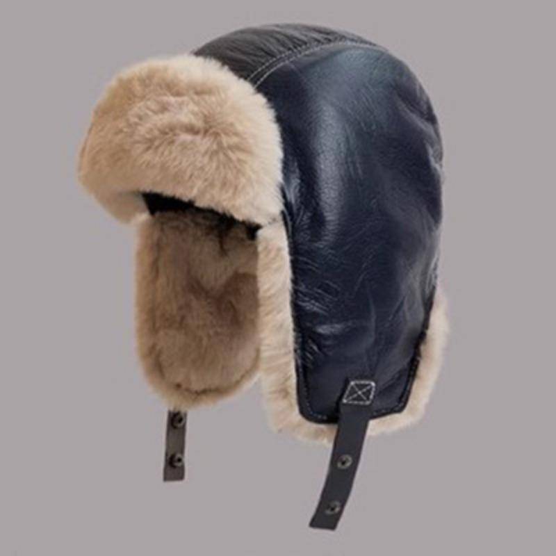 Koreanische Herbst- und Winter-Retro-Pilotenmütze PU-Leder Plüsch Lei Feng Mütze Herren und Damen Reiten Warm Ohrenschutz Skimütze von Joom DACH
