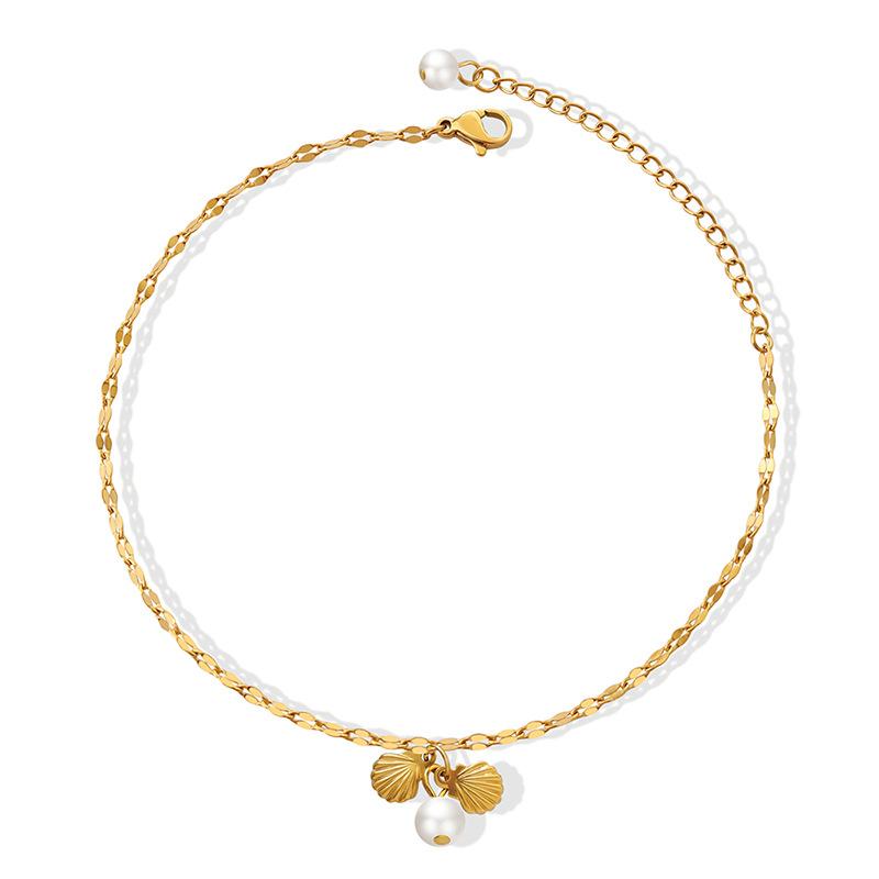 Koreanische Metallmuschel Perlen Fußkette für Frauen Geschenk Sommer Strand Edelstahl Fußkettchen Ornamente Wasserdichter Schmuck 20CM von Joom DACH