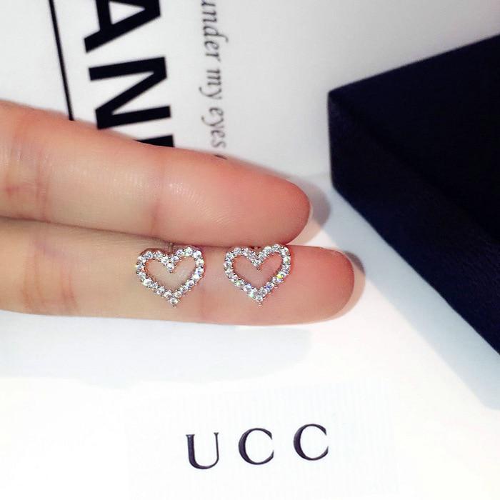 Koreanische Ohrringe S925 Silber Farbe Herz Bling Zirkon Stein Stud Ohrringe Für Frauen Mode Schmuck Trend rose gold von Joom DACH