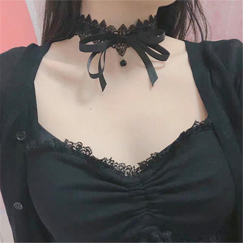 Koreanische Schleife Mädchen schwarze Spitze Halsband Halskette Harajuku Loli niedlichen Kragen von Joom DACH