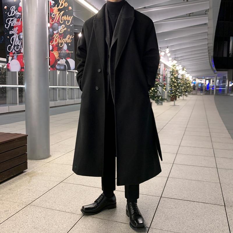 Koreanische Trend Männer Lose Beiläufige einreiher Mantel Herbst Winter Mode Alle-spiel Langarm Woll Langen Mantel 3XL schwarz von Joom DACH