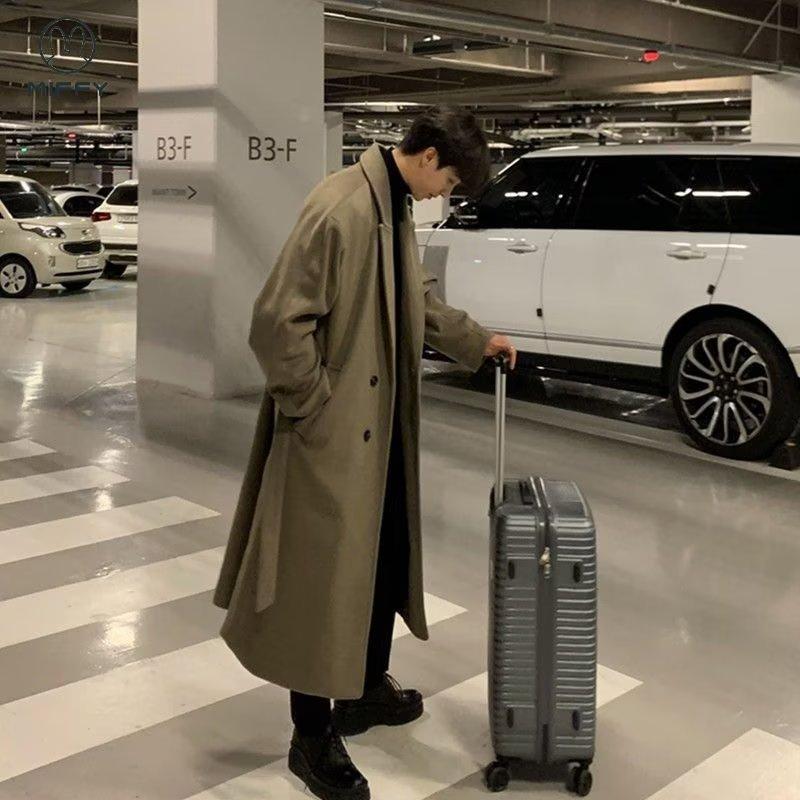 Koreanische Trend Männer Lose Beiläufige einreiher Mantel Herbst Winter Mode Alle-spiel Langarm Woll Langen Mantel M braun von Joom DACH
