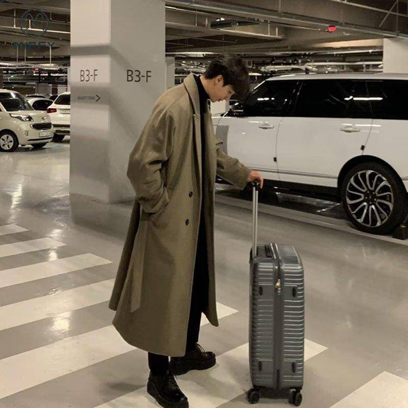 Koreanische Trend Männer Lose Beiläufige einreiher Mantel Herbst Winter Mode Alle-spiel Langarm Woll Langen Mantel M braun von Joom DACH