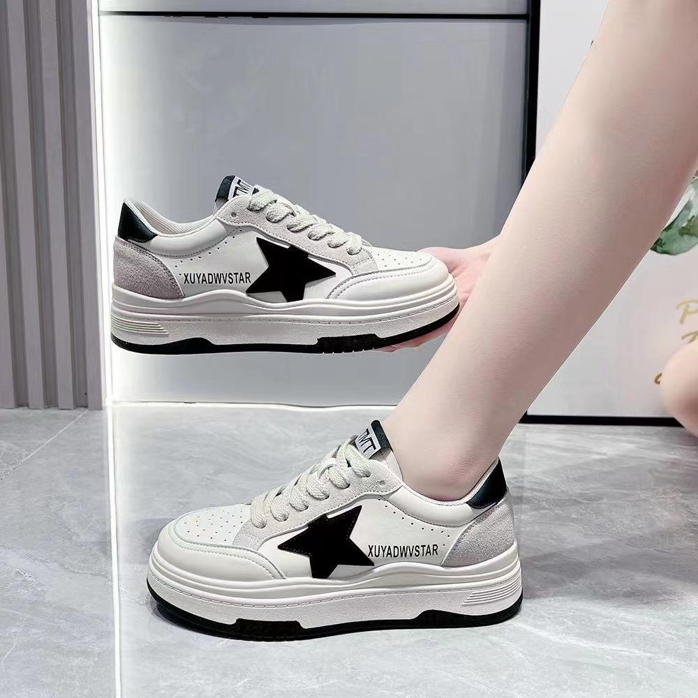 Koreanische Version der dicken Sohlen weiße Schuhe Damen Frühjahr neue Sterne Casual Damenschuhe Mode All-Match-Turnschuhe 40 schwarz von Joom DACH