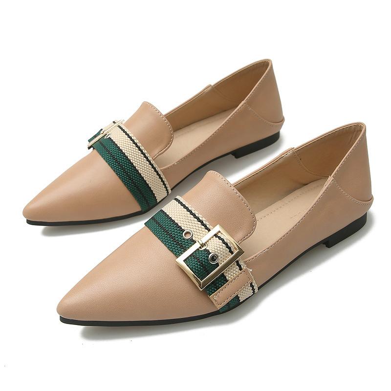 Koreanische Version der neuen spitz zulaufenden Einzel-Schuhe Gürtelschnalle Flache Slipper Kleine Lederschuhe Weichsohlige Schuhe für Schwangere 43 braun von Joom DACH