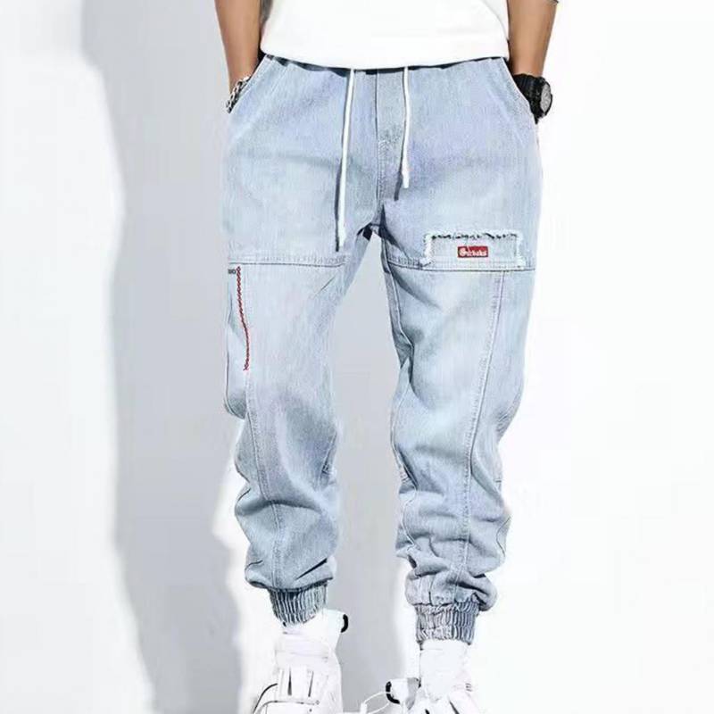 Koreanische Version des Workwear-Jeans-Trends Helle Hip-Hop-Jeans mit lockerem Kordelzug für Jugendliche mit kleinen Füßen und Harlan-Hose für Männer in Übergröße XXL blau Koreanische Version des Workwear-Jeans-Trends Helle Hip-Hop-Jeans mit lockerem Kordelzug für Jugendliche mit kleinen Füßen und Harlan-Hose für Männer in Übergröße XXL blau von Joom DACH
