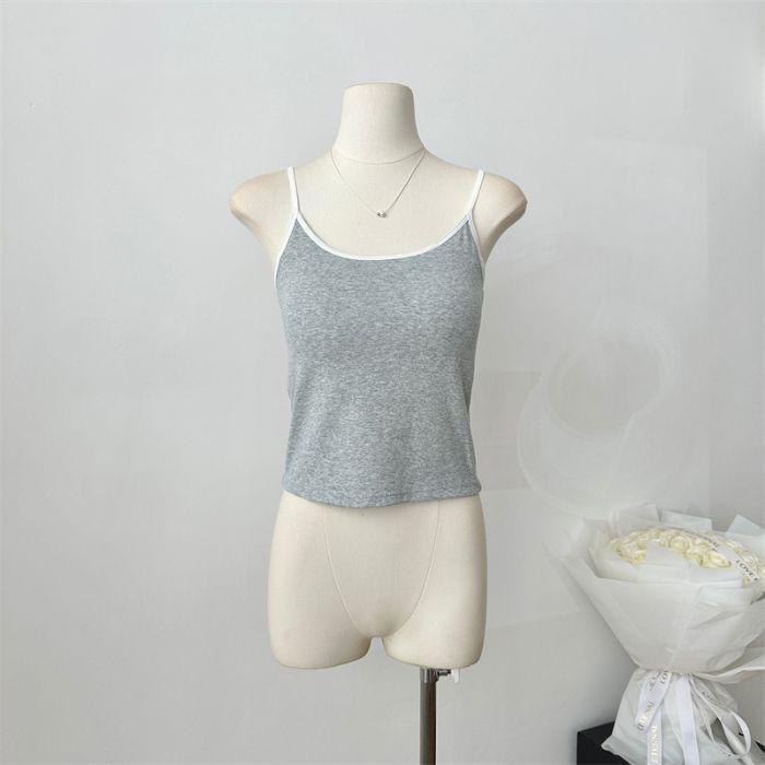 Koreanische Version des kontrastierenden kleinen Träger-Tops, Sommer süßes Hot Girl Slim Fit und schlankes ärmelloses Unterhemd one size grau von Joom DACH