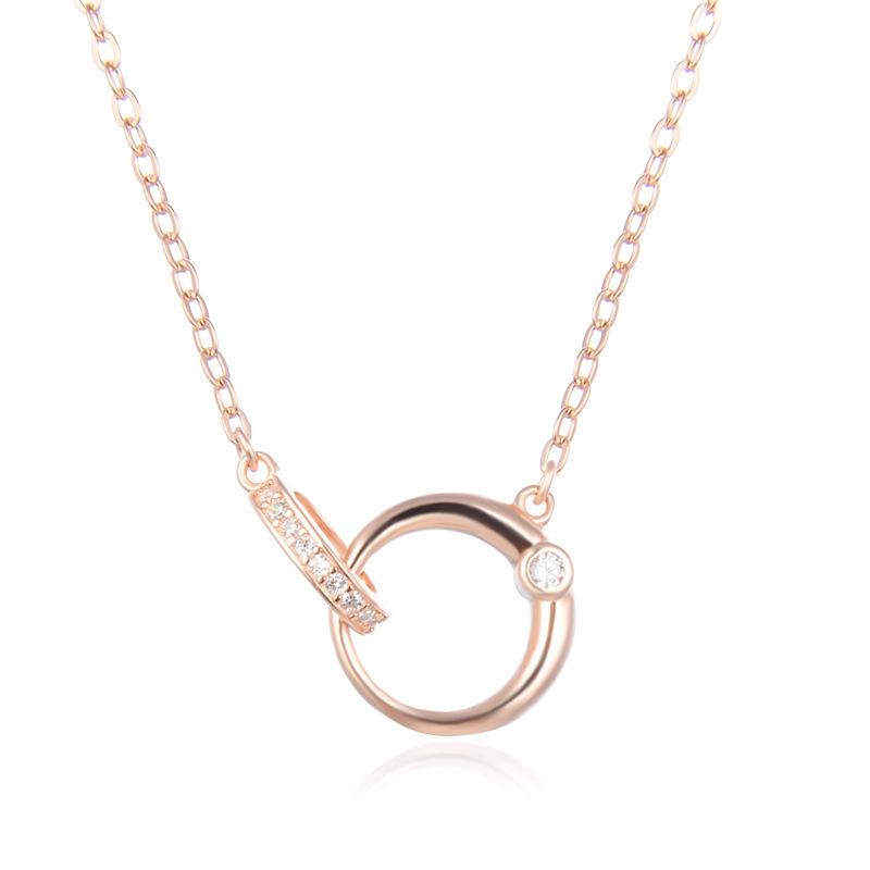 Koreanische Version von Kreative Süße Zirkon Zubehör S925 Silber Doppel Ring Mode Schlüsselbein Kette Damen Halskette von Joom DACH