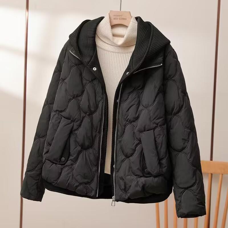 Koreanische Winterjacke Damen Parkas mit Kapuze Dicke Daunenbaumwolle gefütterte Parka Damenjacke Kurzmantel Schlanke warme Oberbekleidung 3XL schwarz von Joom DACH
