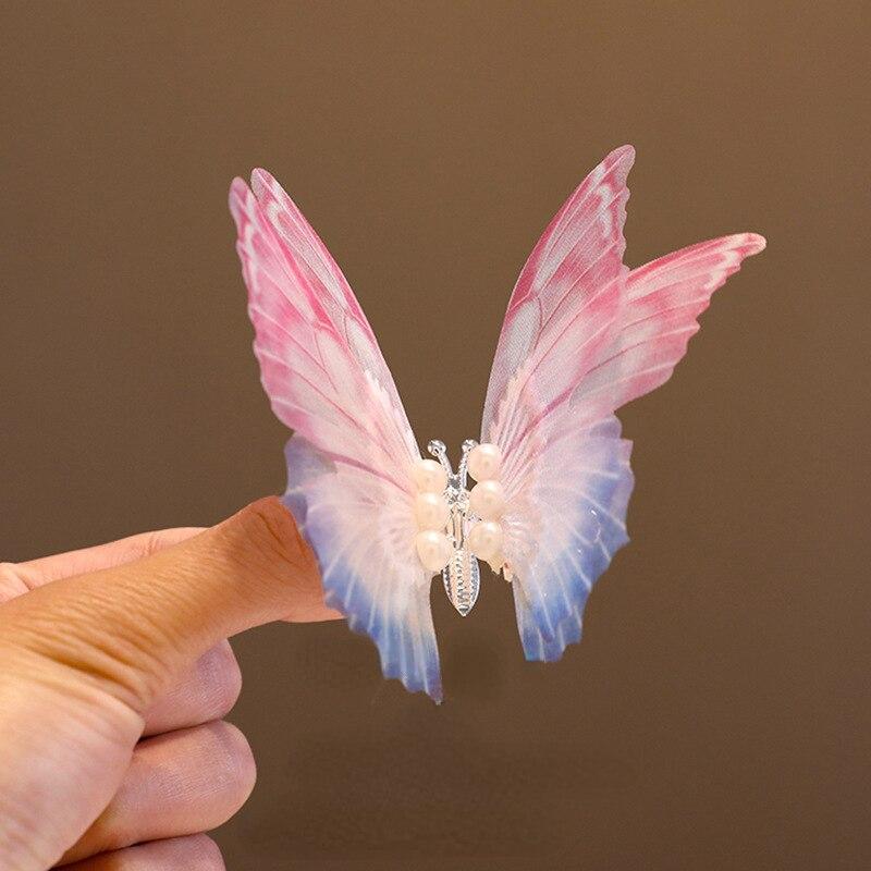 Koreanische bewegliche Schmetterlings-Haarspangen für Mädchen, doppellagige Flügel, Perlen-Haarspangen, Kopfbedeckung, Mädchen-Kinder-Haar-Accessoires von Joom DACH