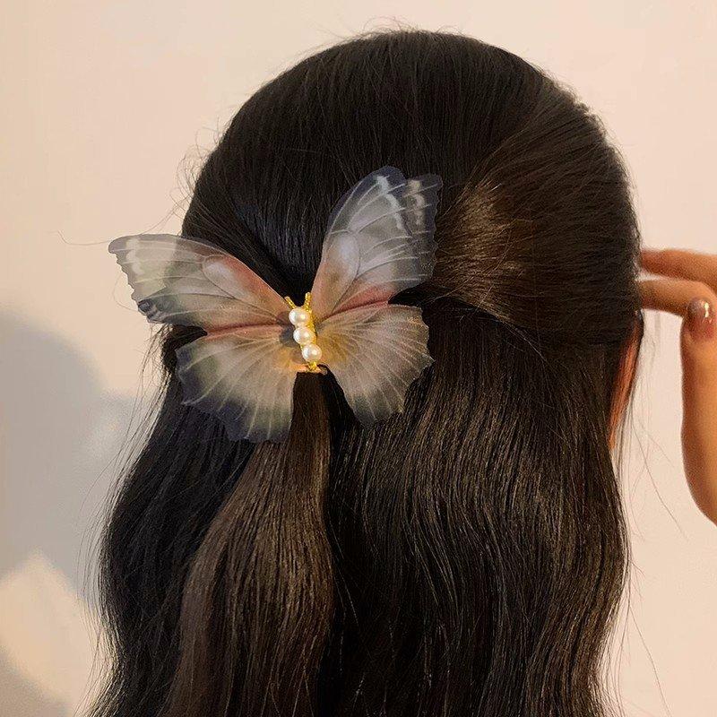 Koreanische bewegliche Schmetterlings-Haarspangen für Mädchen, doppellagige Flügel, Perlen-Haarspangen, Kopfbedeckung, Mädchen-Kinder-Haar-Accessoires von Joom DACH