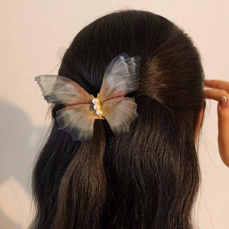 Koreanische bewegliche Schmetterlings-Haarspangen für Mädchen, doppellagige Flügel, Perlen-Haarspangen, Kopfbedeckung, Mädchen-Kinder-Haar-Accessoires von Joom DACH
