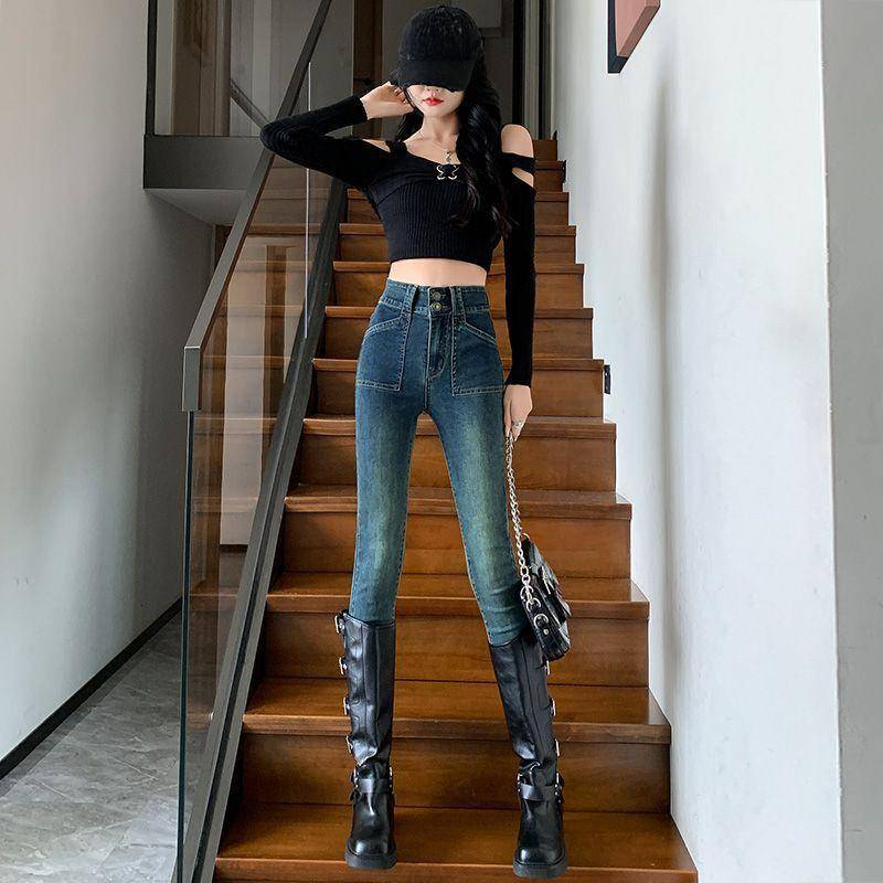 Koreanische neue hochtaillierte Slim-Jeans für Damen für Frühling und Herbst Hot Small Bleistifthose Slim-Fit-Hose XXL von Joom DACH