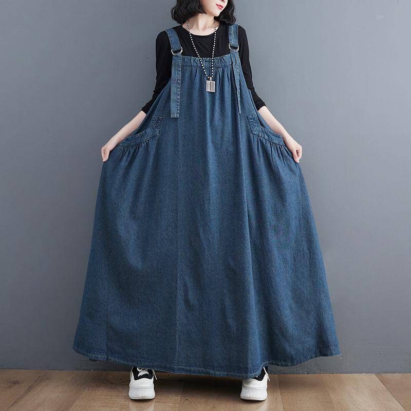Koreanischen Stil Frühling Herbst Frauen Übergroßen Denim Sommerkleid Straps Baggy Lose Vintage Plus Größe Tank Kleid Mit Taschen XXL von Joom DACH