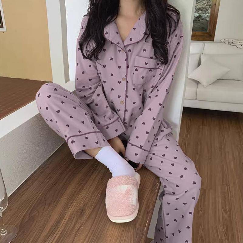 Koreanischen Stil Frühling Herbst Rest Pyjamas für Frauen Mode Langarm Hosen Hochwertige Elegante Komfortable Revers Loungewear XXL violett von Joom DACH
