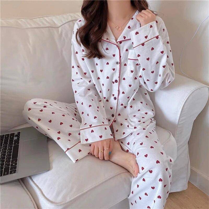 Koreanischen Stil Frühling Herbst Rest Pyjamas für Frauen Mode Langarm Hosen Hochwertige Elegante Komfortable Revers Loungewear XXL weiß von Joom DACH