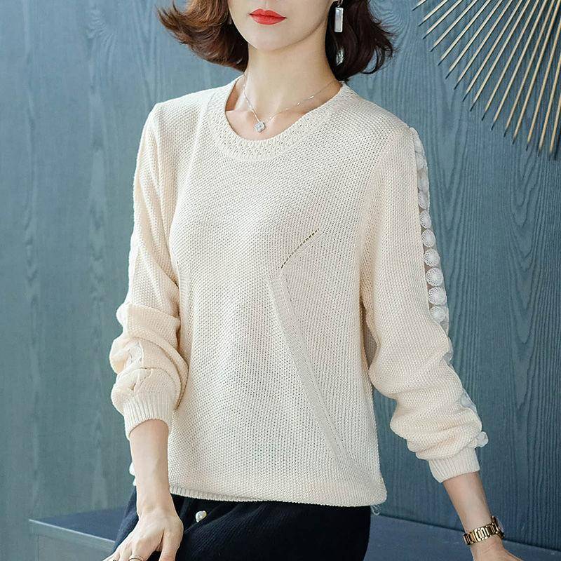 Koreanischer Pullover, dünner Strickpullover für Frauen, Frühling und Herbst, lockeres, hohles, langärmeliges Basishemd 2XL weiß von Joom DACH