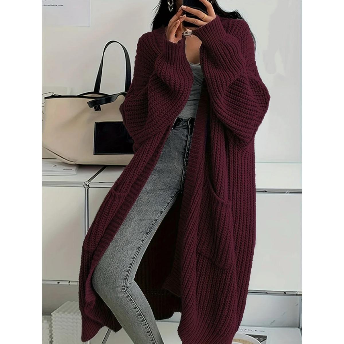 Koreanischer Stil Langer Überknie-Pullover Cardigan für Damen, Herbst- und Winter-Neue Kollektion, Lässiger Stil, Lockere und Dick Gestrickte Jacke für Damen M von Joom DACH