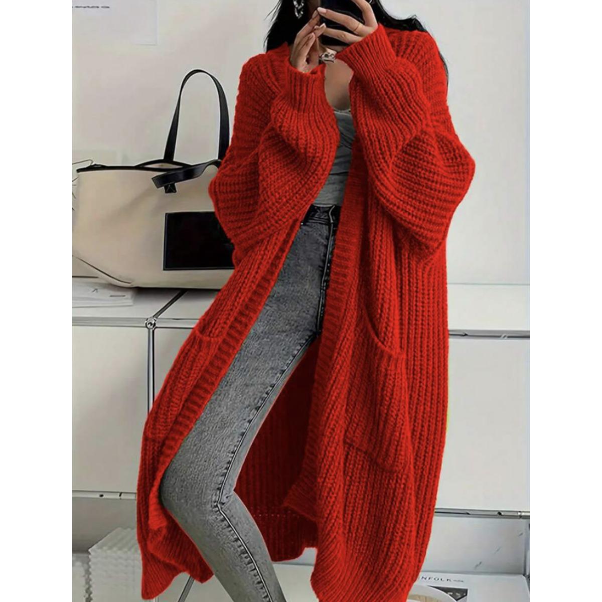 Koreanischer Stil Langer Überknie-Pullover Cardigan für Damen, Herbst- und Winter-Neue Kollektion, Lässiger Stil, Lockere und Dick Gestrickte Jacke für Damen XXXL von Joom DACH