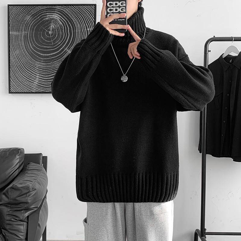 Koreanischer Trendiger Lockerer Rollkragenpullover für Herren - Herbst/Winter Hong Kong Stil 2XL schwarz von Joom DACH