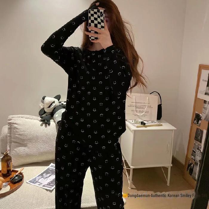 Koreanisches Smiley-Cartoon-Pyjama-Set für Damen – Langarmpullover und Hose für Herbst/Winter 2XL von Joom DACH