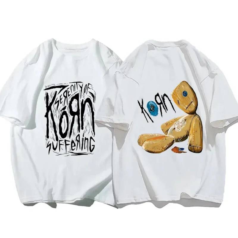 Korn Band Bedrucktes T-Shirt Korn WORLD TOUR Musik T-Shirt für Männer Frauen Locker Kurzarm Sommer Lässig Hip Hop Streetwear M beige von Joom DACH