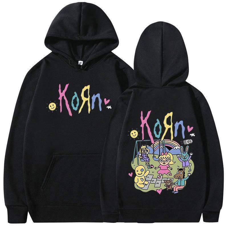 Korn Cartoon Rock Band Musik Album Hoodie Herren Damen Vintage Metal Gothic Übergroßes Sweatshirt Streetwear Langarm Hoodies M von Joom DACH