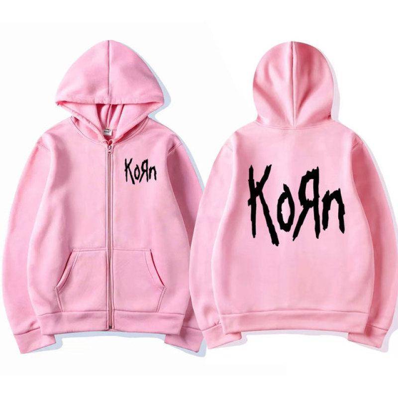 Korn Rock Band Letter Logo Zipper Hoodie Damen Metal Gothic Vintage Übergroße Zip Up Hoodies Streetwear Punk Sweatshirts Jacken XXL von Joom DACH