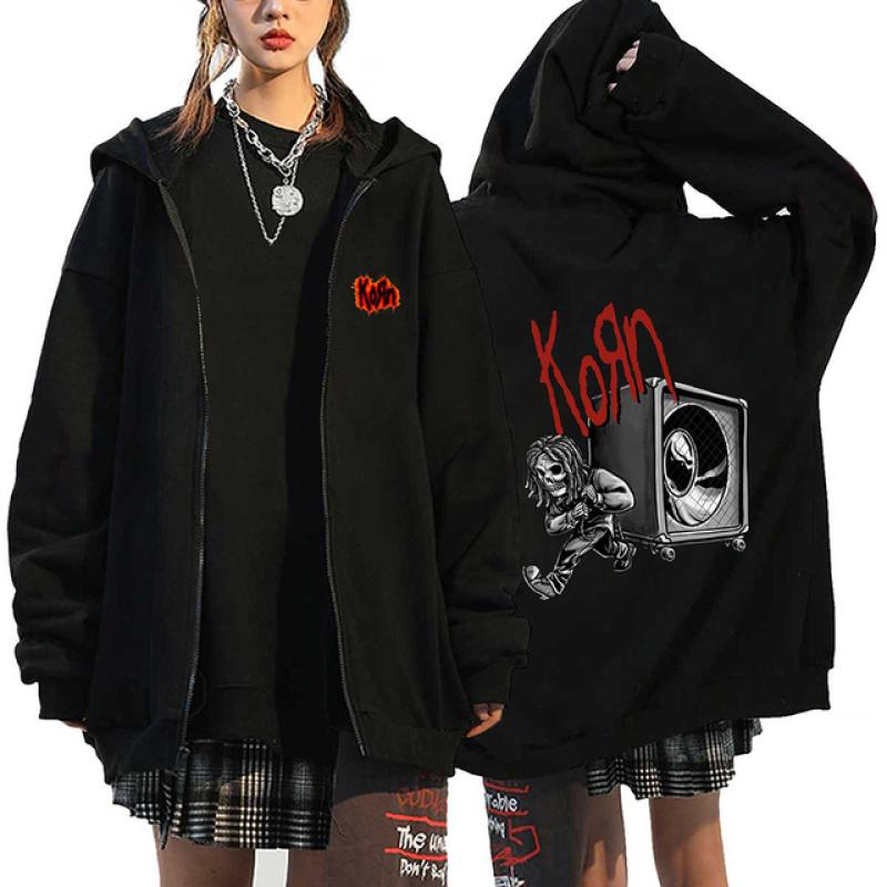 Korn Rock Band Print Zipper Hoodies Metal Musik Herren Zip Up Jacken Hip Hop Streetwear Sweatshirts Unisex Y2K Cardigan Mäntel 2XL von Joom DACH