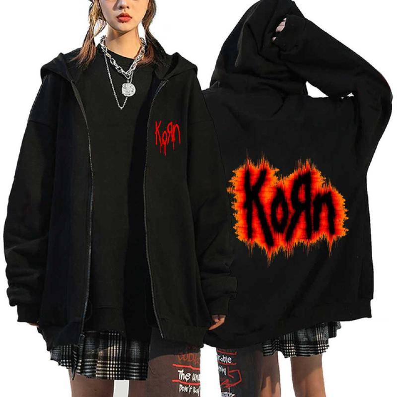 Korn Rock Band Print Zipper Hoodies Metal Musik Herren Zip Up Jacken Hip Hop Streetwear Sweatshirts Unisex Y2K Cardigan Mäntel L von Joom DACH