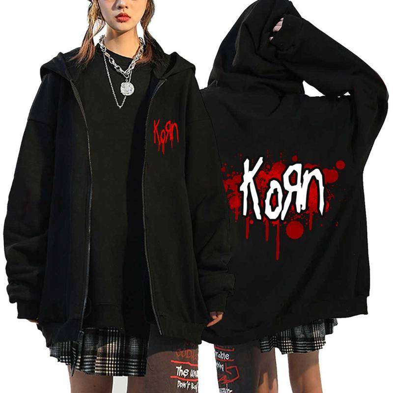 Korn Rock Band Print Zipper Hoodies Metal Musik Herren Zip Up Jacken Hip Hop Streetwear Sweatshirts Unisex Y2K Cardigan Mäntel L von Joom DACH