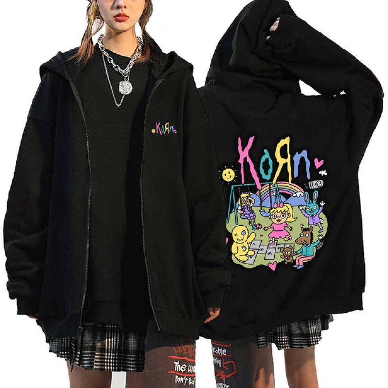 Korn Rock Band Print Zipper Hoodies Metal Musik Herren Zip Up Jacken Hip Hop Streetwear Sweatshirts Unisex Y2K Cardigan Mäntel M von Joom DACH