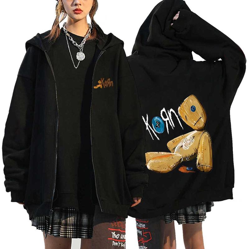 Korn Rock Band Print Zipper Hoodies Metal Musik Herren Zip Up Jacken Hip Hop Streetwear Sweatshirts Unisex Y2K Cardigan Mäntel S von Joom DACH