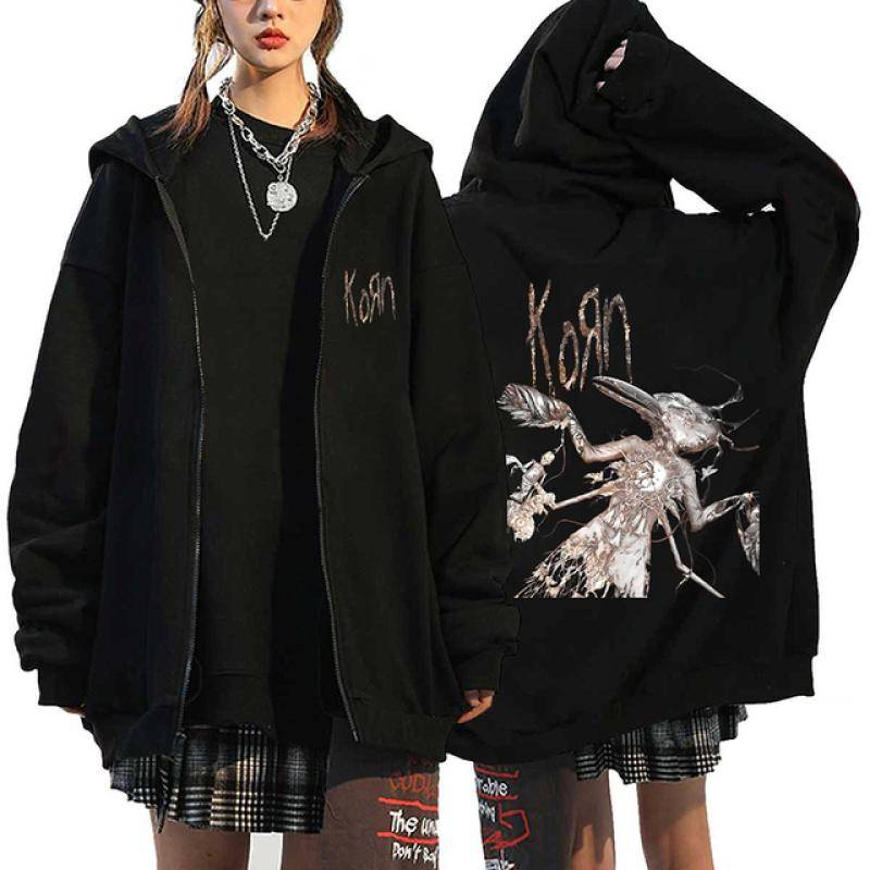 Korn Rock Band Print Zipper Hoodies Metal Musik Herren Zip Up Jacken Hip Hop Streetwear Sweatshirts Unisex Y2K Cardigan Mäntel S von Joom DACH