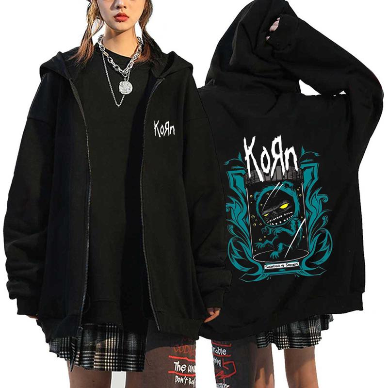 Korn Rock Band Print Zipper Hoodies Metal Musik Herren Zip Up Jacken Hip Hop Streetwear Sweatshirts Unisex Y2K Cardigan Mäntel XL von Joom DACH