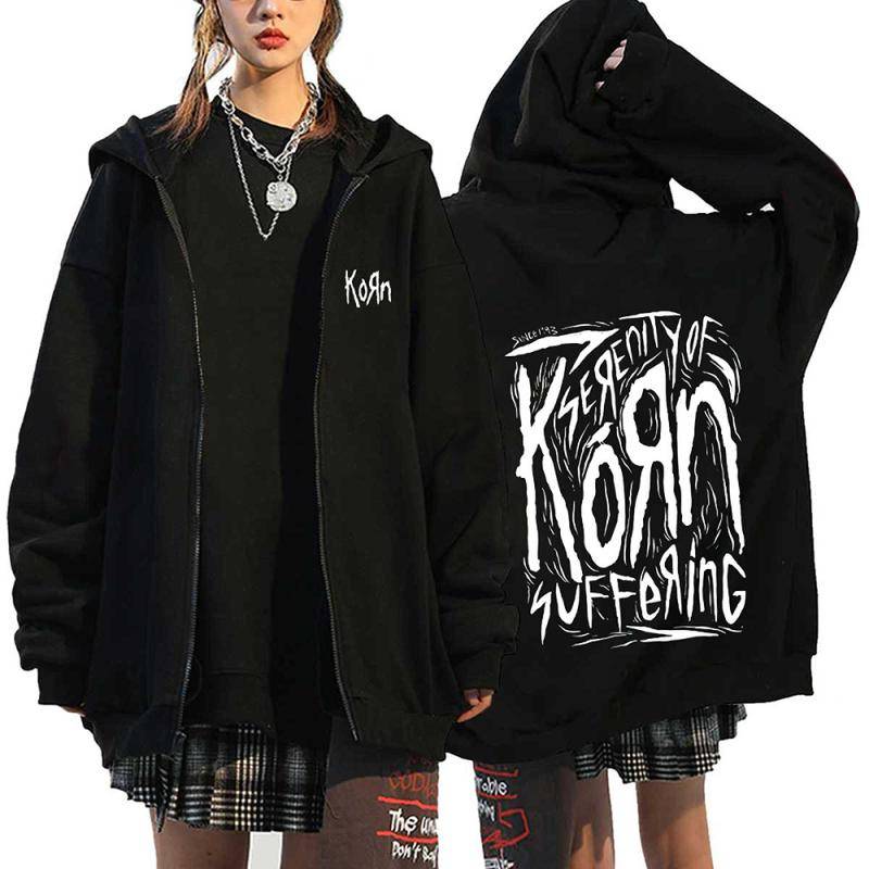 Korn Rock Band Print Zipper Hoodies Metal Musik Herren Zip Up Jacken Hip Hop Streetwear Sweatshirts Unisex Y2K Cardigan Mäntel XL von Joom DACH