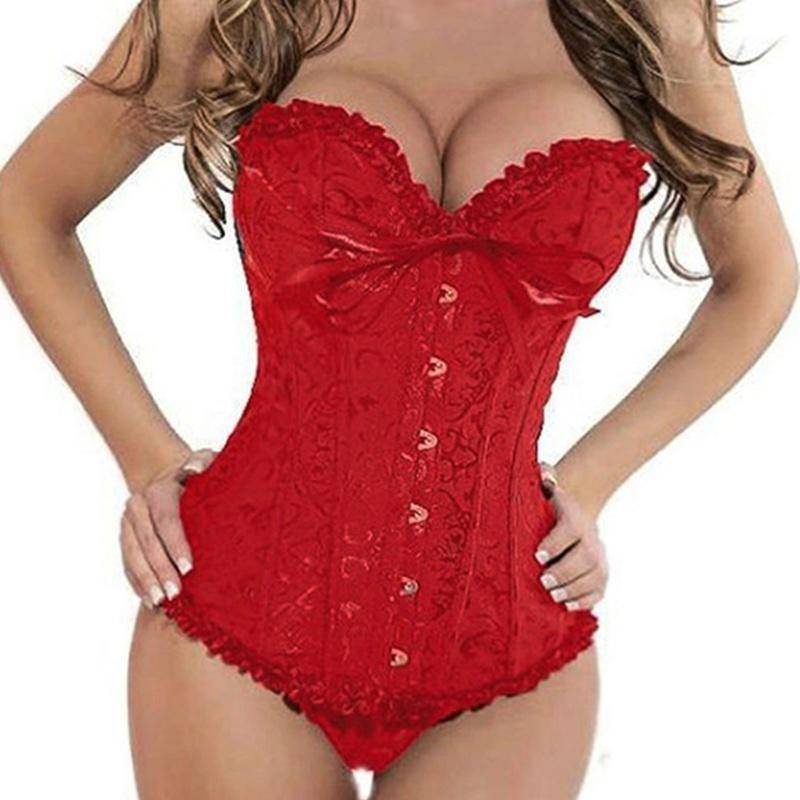 Korsett Bustier Mieder Damen Plus Size Satin Überbrust besticktes G-String Tops Korsett XXL rot von Joom DACH