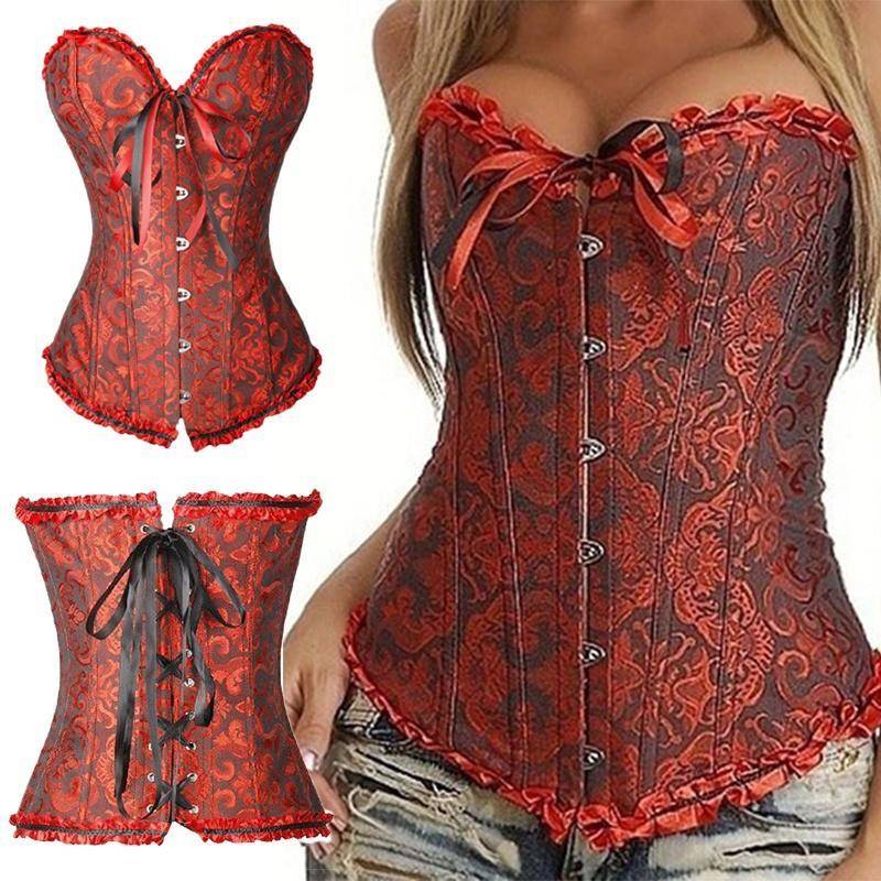 Korsett Bustier Mieder Damen Plus Size Satin Überbrust besticktes G-String Tops Korsett XXXL braun von Joom DACH