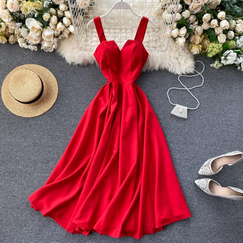 Korsettkleid, Vintage-Kleid, Ballkleid, Ballkleid, Boho-formales Kleid, Sommer-Damen-Hochzeitsgast-Cocktailkleid, elegantes Boho-Kleid M rot von Joom DACH