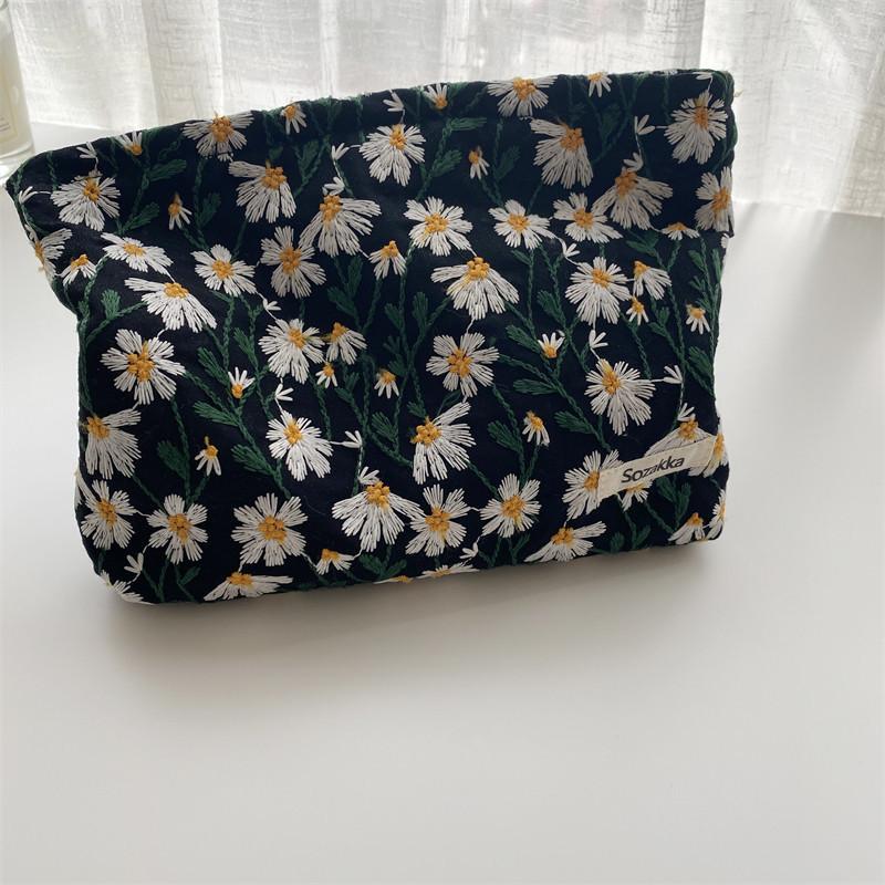 Kosmetiktasche Damen Floral Make-up-Koffer Organizer Koreanische Stickerei Kosmetiktasche Reise Kulturbeutel Cord Canvas Beauty Case von Joom DACH