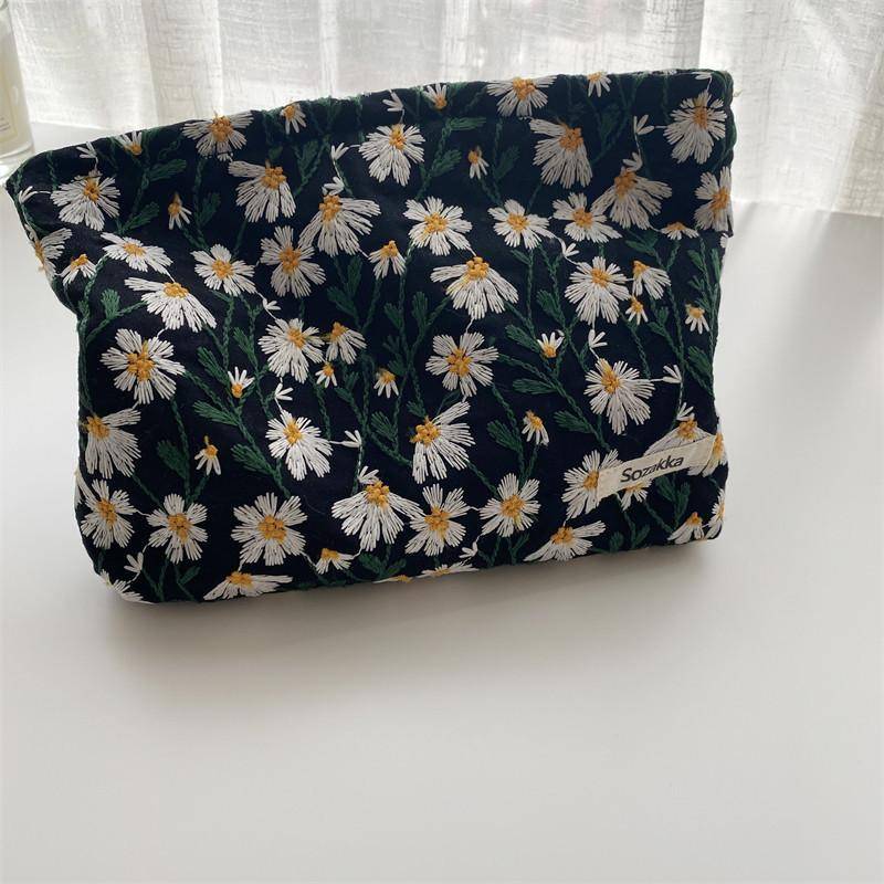 Kosmetiktasche Damen Floral Make-up-Koffer Organizer Koreanische Stickerei Kosmetiktasche Reise Kulturbeutel Cord Canvas Beauty Case von Joom DACH