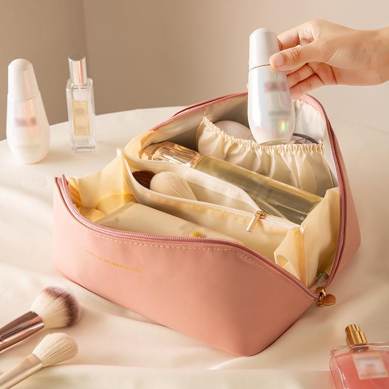 Kosmetiktaschen für Frauen, elegante PU-Leder-Make-up-Tasche, Reise-Toilettenartikel-Organizer, Aufbewahrung, Hangbag, koreanische Handgepäck-Make-up-Tasche rosa von Joom DACH