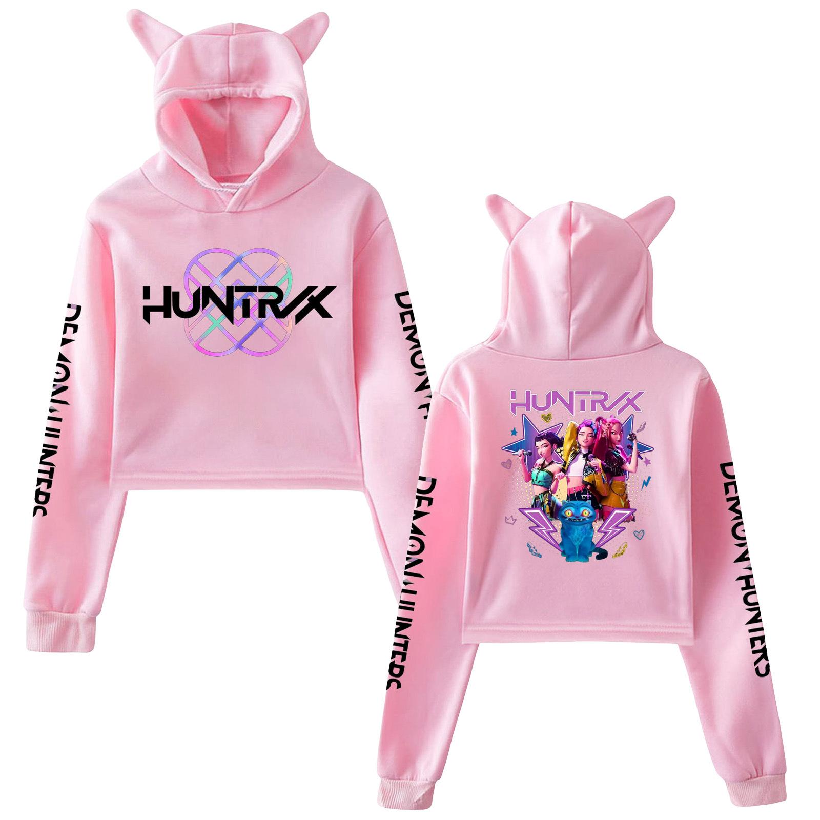 Kpop Dämonenjäger Fanmerch Mira Rumi Zoey Huntrix Crop Tops Katzenohren Sweatshirt Langarm Mädchen Mode Kapuzenpullover M rosa von Joom DACH